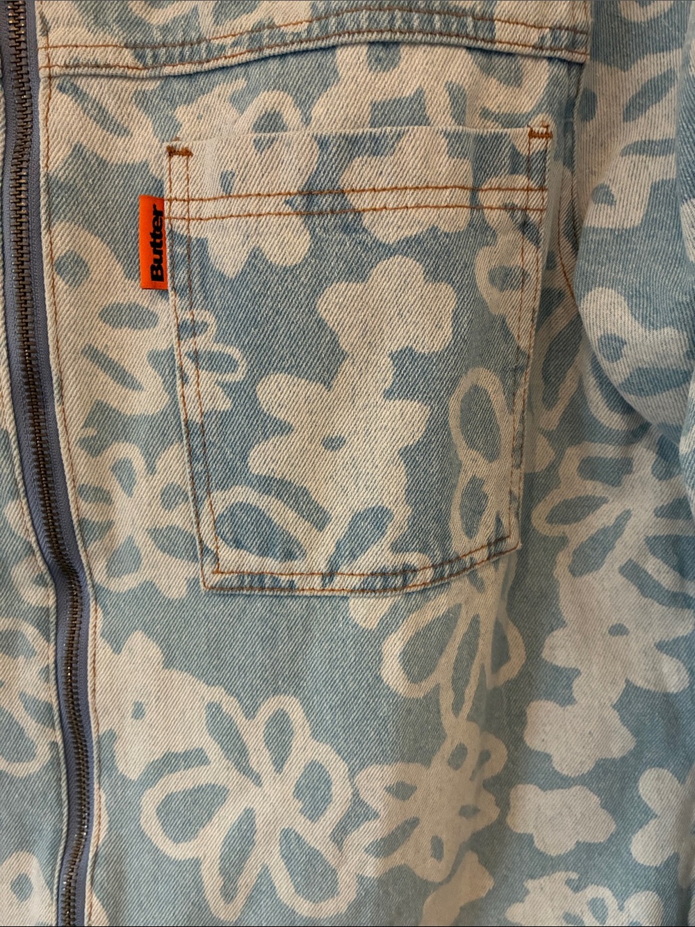 Butter Light Blue Denim Jacket with White Floral Print - Picture 5 of 11